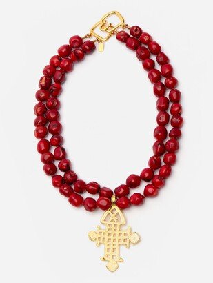 Red Bead Cross Necklace