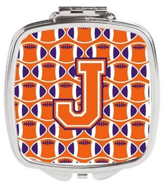 CJ1072-JSCM Letter J Football Orange, White & Regalia Compact Mirror