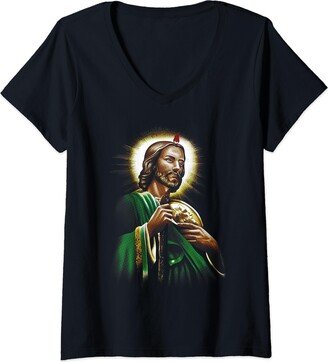 MexiColor Womens San Judas Tadeo Jude the Apostle V-Neck T-Shirt