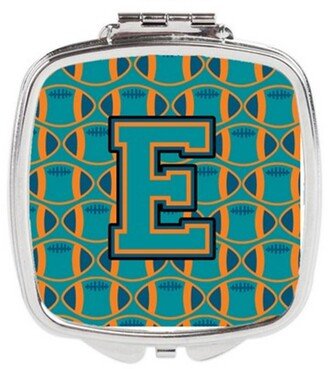 CJ1063-ESCM Letter E Football Aqua, Orange & Marine Blue Compact Mirror