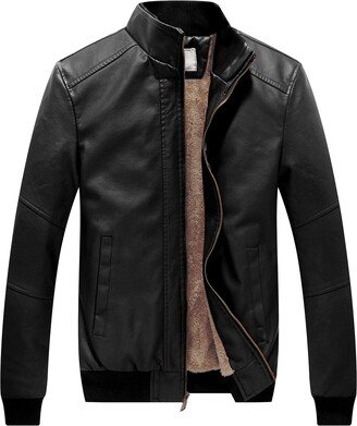 WenVen Men's Vintage Air Force Faux Leather Biker Jacket Black XL