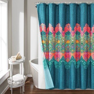 14pc Boho Chic Shower Curtain with Peva Lining and Rings Set Navy