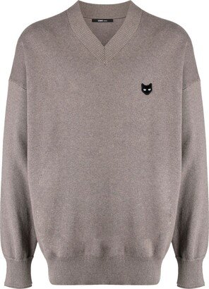 Panther-patch V-neck jumper