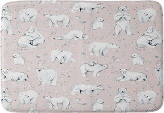 Ninola Design Winter Polar Bears Memory Foam Bath Mat Pink/White