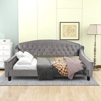 EDWINRAY Modern Luxury Tufted Button Daybed, Built-in Solid Slat Support for Kids Teens Bedroom