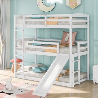 IGEMAN Twin over Twin over Twin Adjustable Triple Bunk Bed with Ladder and Slide, White