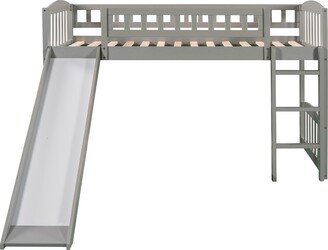 Modern Simple Style Twin Size Loft Bed with Slide and Ladder