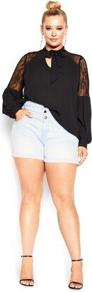| Women's Plus Size Top Lacey Hi Lo - Black - 24W