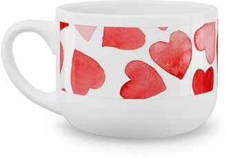 Mugs: Red Hearts Watercolor - Red Latte Mug, White, 25Oz, Red