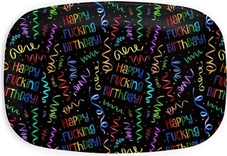 Serving Platters: Happy Birthday - Black Serving Platter, Black