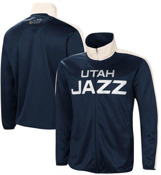 Men's G-iii Sports by Carl Banks Navy and White Utah Jazz Zone Blitz Tricot Full-Zip Track Jacket - Navy, White