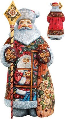 G.DeBrekht Woodcarved Hand Painted Give A Gift Santa Figurine