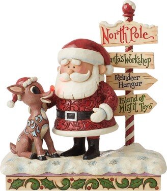 Jim Shore Rudolph & Santa Signpost Figurine