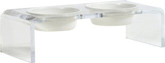 Hiddin Small Clear Double Bowl Pet Feeder With White Bowls-AA