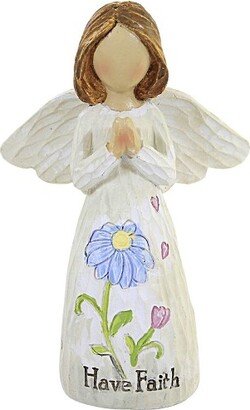 Figurine Little Girl Angel - One Angel Figurine 4.25 Inches - Flower Message - A3580 Faith - Polyresin - Off-White