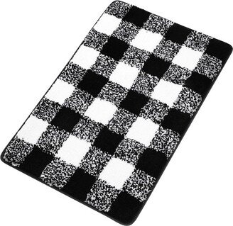 PiccoCasa Microfiber Plaid Bathroom Rugs Extra Soft Fluffy Absorbent Bath Rug Black White 20x30