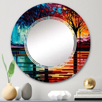 Designart 'Colorful Trees At Sunset By The Riverside II' Printed Landscape Forest Wall Mirror