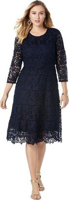 Jessica London Jeica London Women' Plu Size Lace Fit & Flare Dre, 12 W - Navy