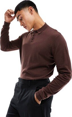 knit essential polo in brown