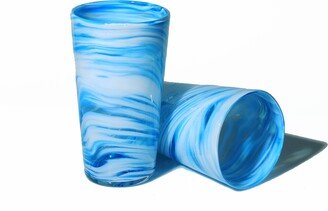 Sky Blue Swirl - Hand Blown Beer Glass Glassware, Tumbler, Blown Drink Glass, Water Glass, Artisan Pint