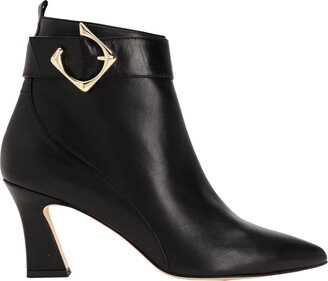 Leather Point Toe Spool-heel Ankle Boot Ankle Boots Black