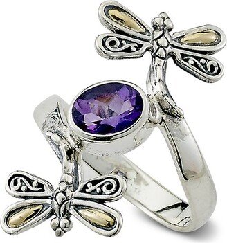 18K & Silver 0.80 Ct. Tw. Amethyst Dragonfly Ring