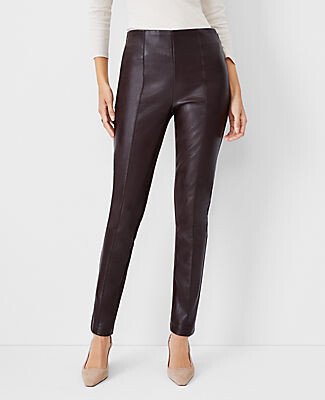 The Petite Seamed Side Zip Legging in Pebbled Faux Leather Ponte