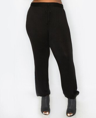 Plus Size Sequin Side Contrast Jogger Pants