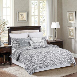 Heather Grey & White Damask Reversible Diamond Twin Quilt Set Machine Washable Cotton Quilt Set