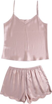 Soft Strokes Silk Pure Mulberry Silk Dusty Rose Camisole And Scalloped Shorts Set