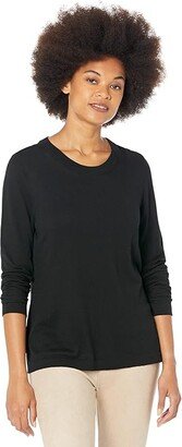 Crew Neck Lone Sleeve Sweater Tee (Black Onyx) Women's Clothing