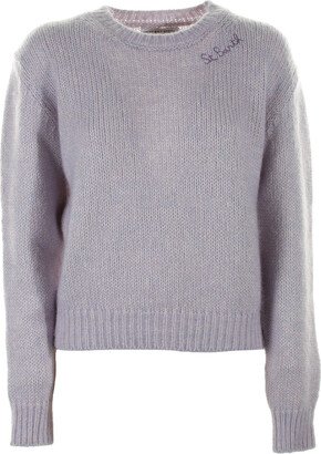 Gray Crewneck Sweater With Logo