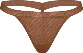 Logo Mesh Foil Skimpy Thong | Caramel