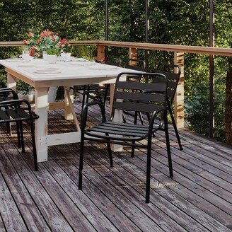 Lancaster Home Commercial Indoor-Outdoor Restaurant Stack Chair with Slat Back and Arms