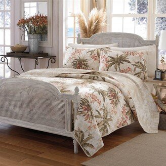 Full / Queen / King Cotton Coastal Palm Tree Floral 3 Piece Reversible Quilt Set