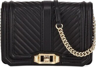Chevron Quilted Small Crossbody Bag, Black