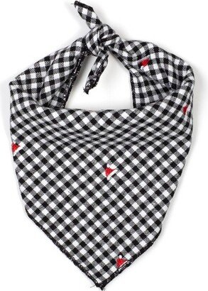 The Worthy Dog Flannel Check Embroidered Santa Hats Classic Square Tie-On Bandana - Black/White - S