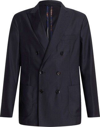 Pinstripe-Pattern Double-Breasted Blazer