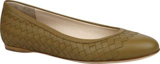 Women's Intrecciato Brown Leather Flat Slippers 370132