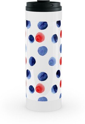 Travel Mugs: Red And Blue Watercolor Dots Stainless Mug, White, 16Oz, Blue