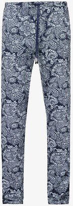 Mens Paisley Blue Floral-print Mid-rise Stretch-modal Pyjama Bottoms