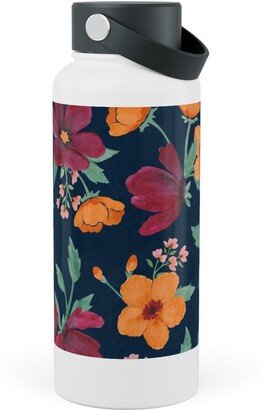 Photo Water Bottles: Watercolor Autumn Florals - Navy Stainless Steel Wide Mouth Water Bottle, 30Oz, Wide Mouth, Multicolor