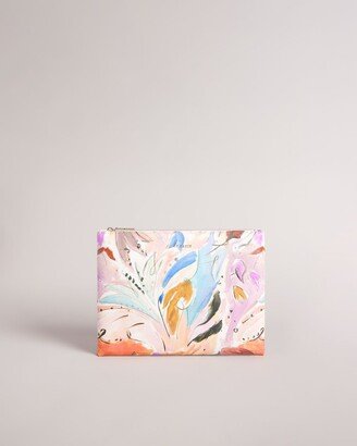 Art Print Leather Pouch in Pale Pink