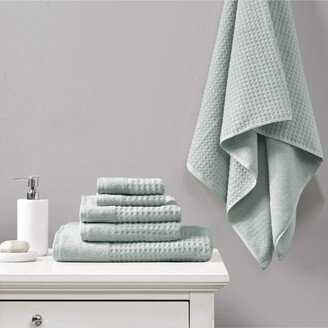 Gracie Mills 6 Piece Spa Waffle Cotton Jacquard Towels Set Aqua 28x54