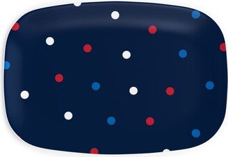 Serving Platters: Mixed Polka Dots - Red White And Royal On Navy Blue Serving Platter, Blue