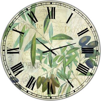 Designart Olives Picholines Oversized Cottage Wall Clock - 36 x 36