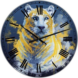 Designart Tiger Spirit in Blue and Gold Oversized Fashion Wall Clock - 38