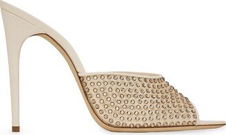 Blonde Mules in Rhinestones Mesh