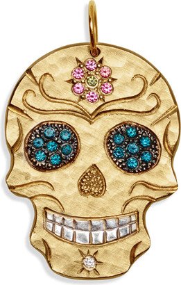 JULEZ BRYANT Pink & Teal Sapphire Medium Ghostrider Skull Yellow Gold Charm