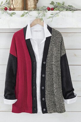 Women's Colorblock Shaker Boyfriend Cardi - Black Multi - PS - Petite Size